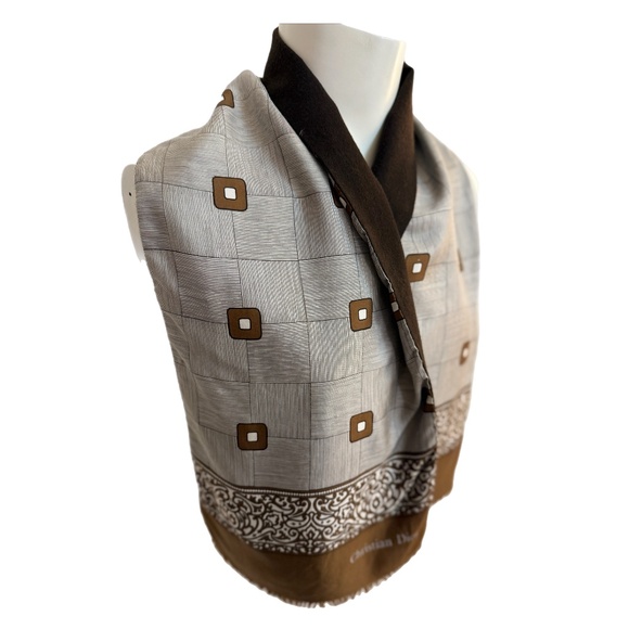 Vintage Brown & Cream Wool-Silk Scarf – Attributed to Christian Dior 🇫🇷 - Picture 3 of 9